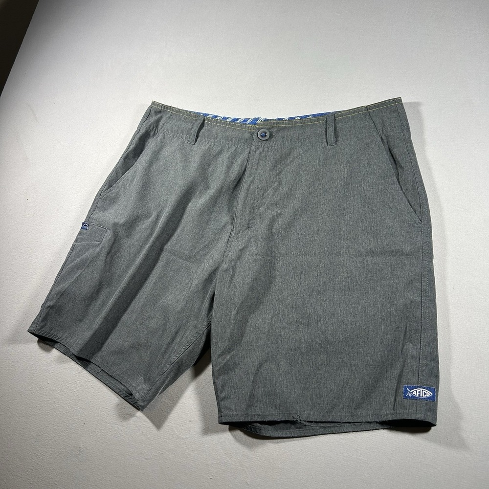 AFTCO Hybrid Fishing Shorts Mens 34 Gray Chino Quick Dry Stretch Zip Fly